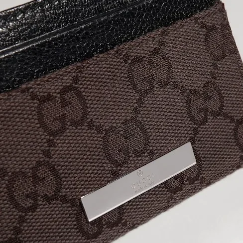 Gucci Card Case With Gucci Plaque / Dark Brown Canvas Palladium Hardware