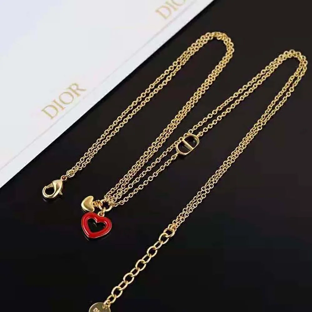 Dior Dioramour Necklace Gold-Finish Metal and Red Lacquer for Women Dior Dioramour Necklace Gold-Finish Metal and Red Lacquer for Women