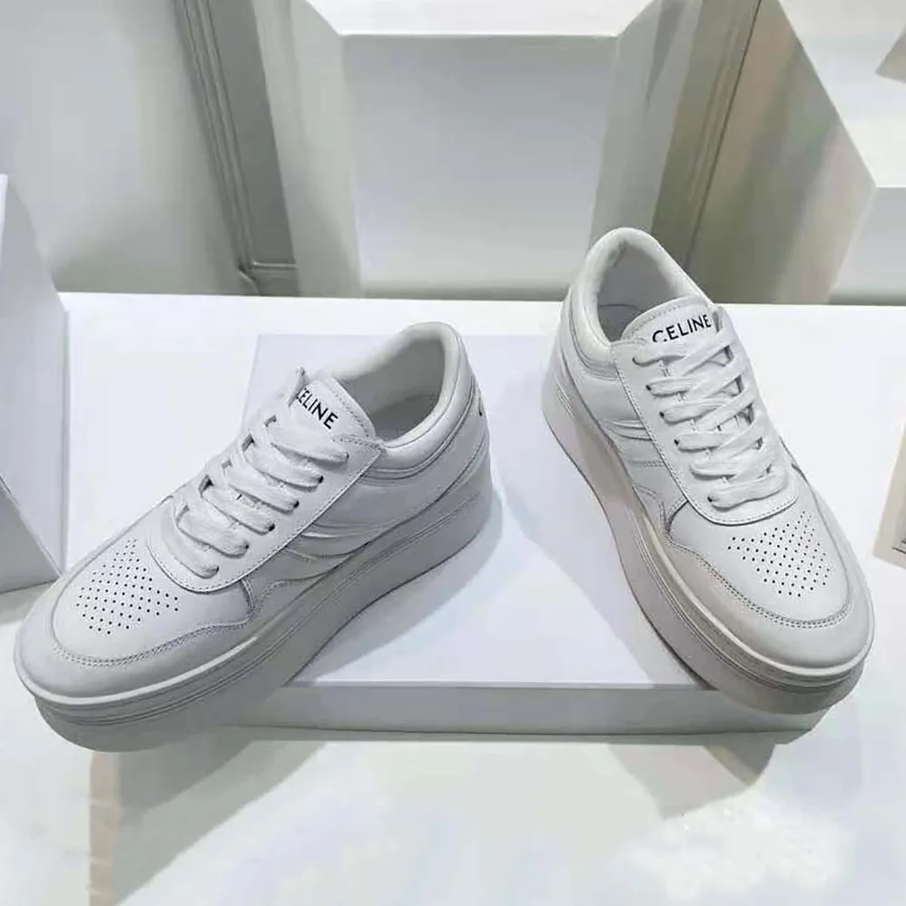 Celine Block Sneakers with Wedge Outsole in Calfskin for Women in White