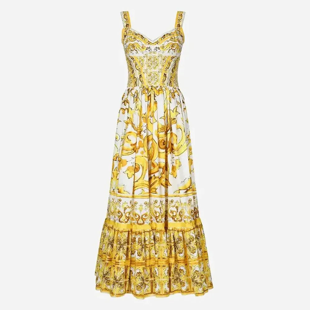 Dolce Gabbana D&G Calf-length Corset Dress in Majolica for Women in print Cotton Poplin Dolce Gabbana D&G Calf-length Corset Dress in Majolica for Women in print Cotton Poplin