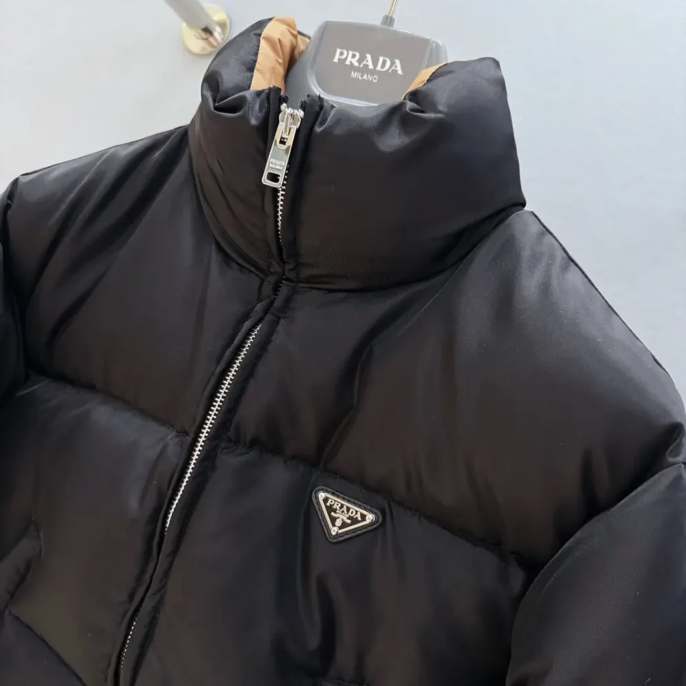Prada Cropped Re-Nylon Down Jacket for Women in Black