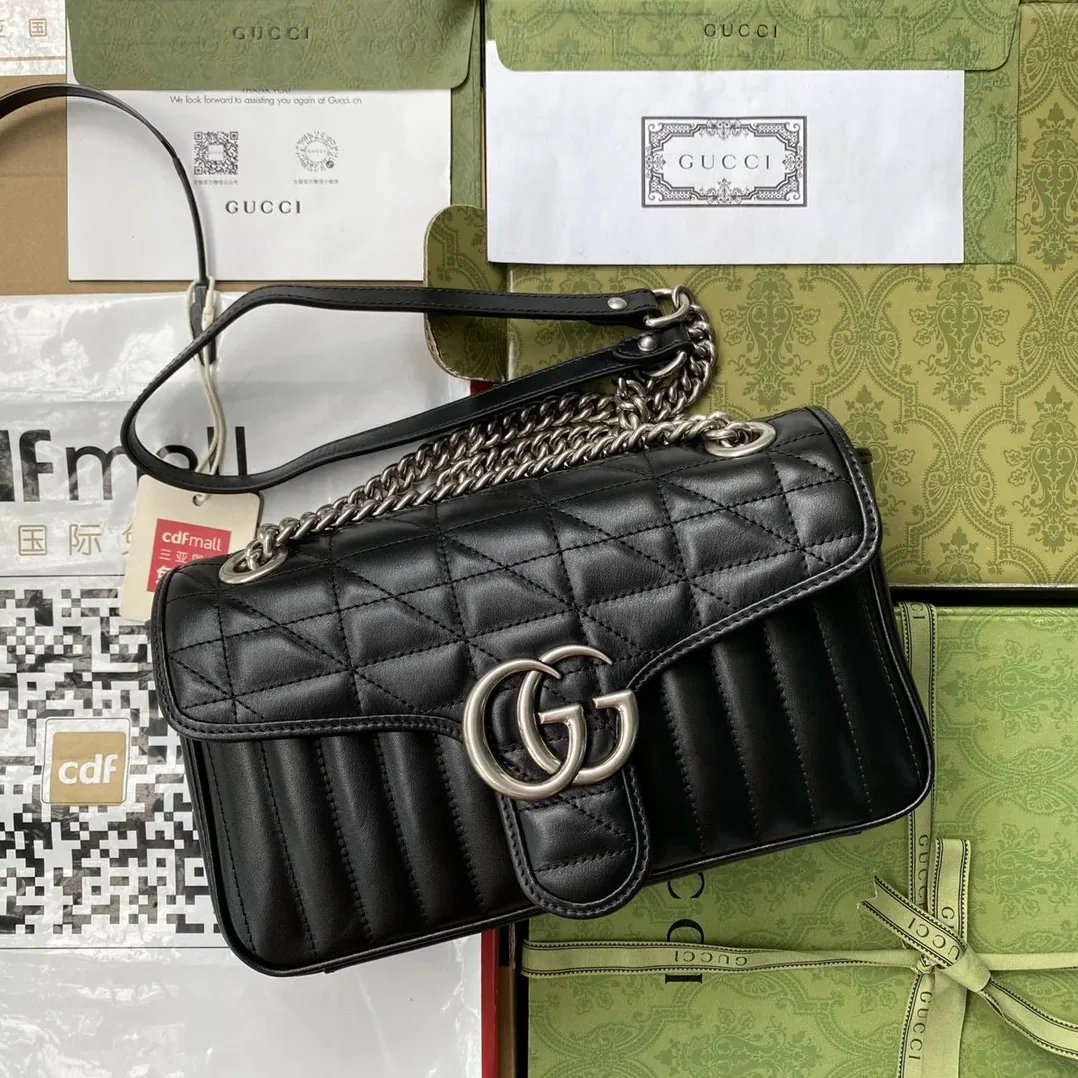 Gucci GG Marmont Small Shoulder Bag Black Matelassé /