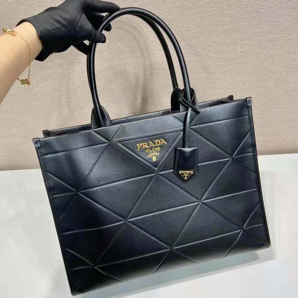 Prada Large Leather Prada Symbole Bag with Topstitching for Women