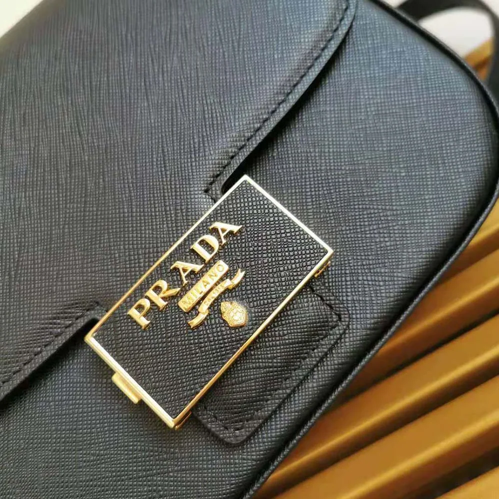 Prada Saffiano Leather Prada Embleme Bag for Women in Black Prada Saffiano Leather Prada Embleme Bag for Women in Black
