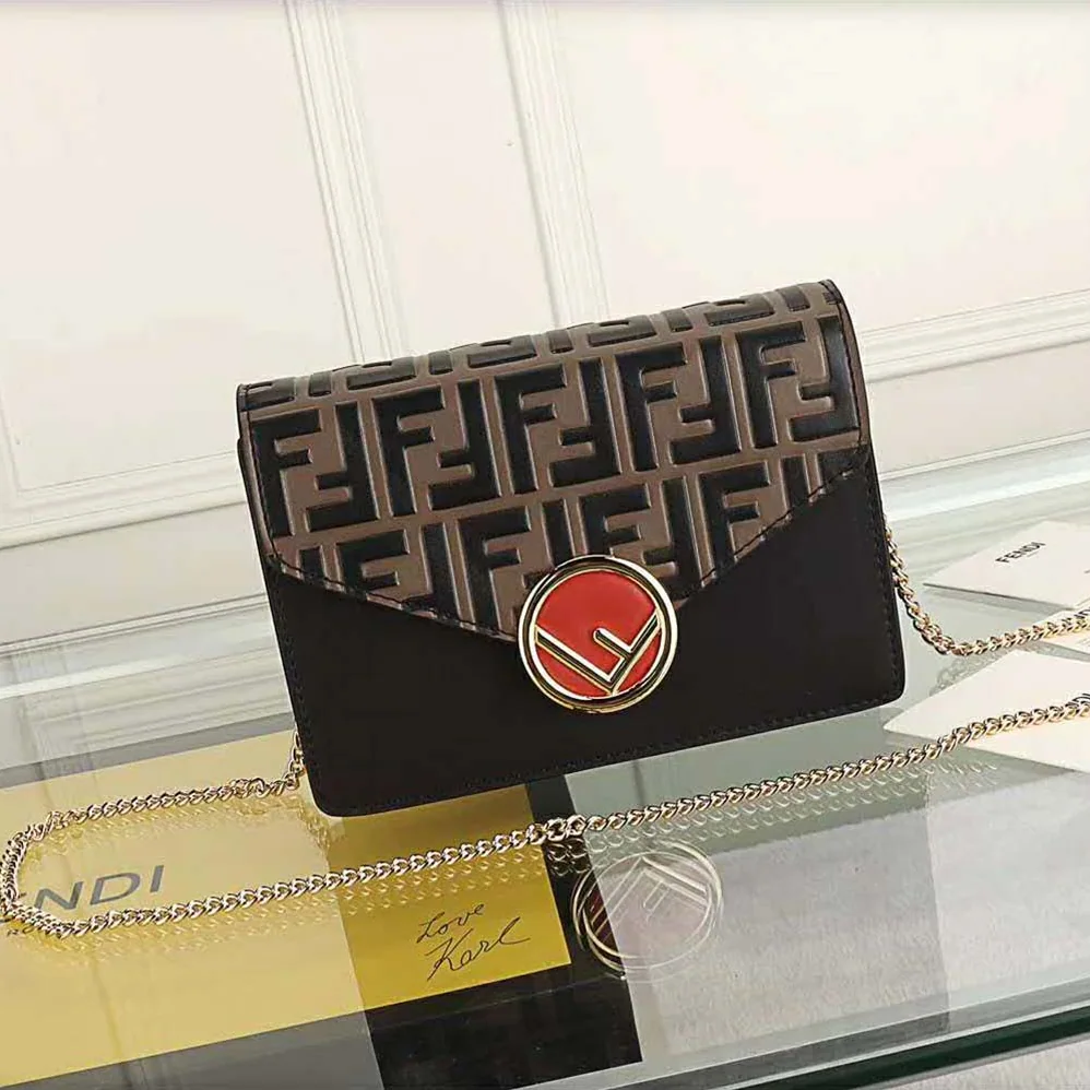 Fendi Wallet on Chain Leather Mini Bag for Women in Black