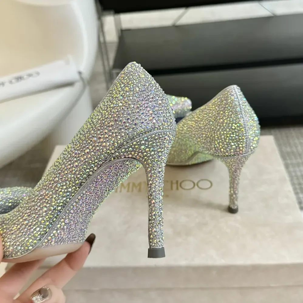 Jimmy Choo Crystal Slipper 85 Iridescent Crystal Pointed for Women in Toe Pumps