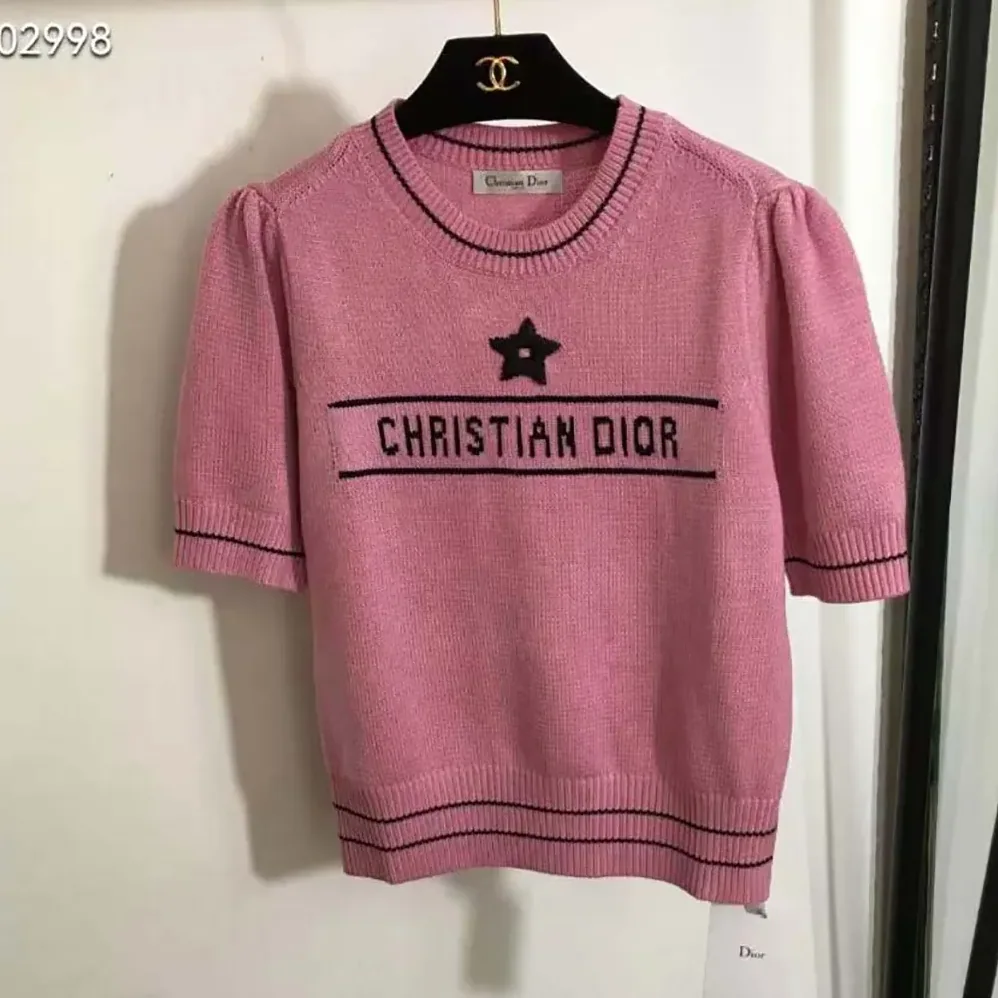 Dior Christian Dior Short-Sleeved Sweater Pink Cashmere and Wool Knit for Women