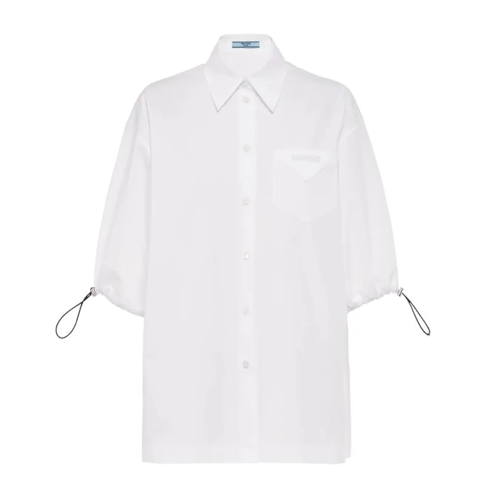 Prada Puffy Sleeve Poplin Blouse for Women in White Prada Puffy Sleeve Poplin Blouse for Women in White