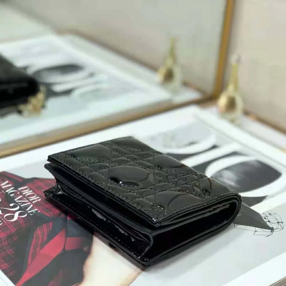Dior Mini Lady Dior Wallet Patent Cannage Calfskin for Women in Black Dior Mini Lady Dior Wallet Patent Cannage Calfskin for Women in Black