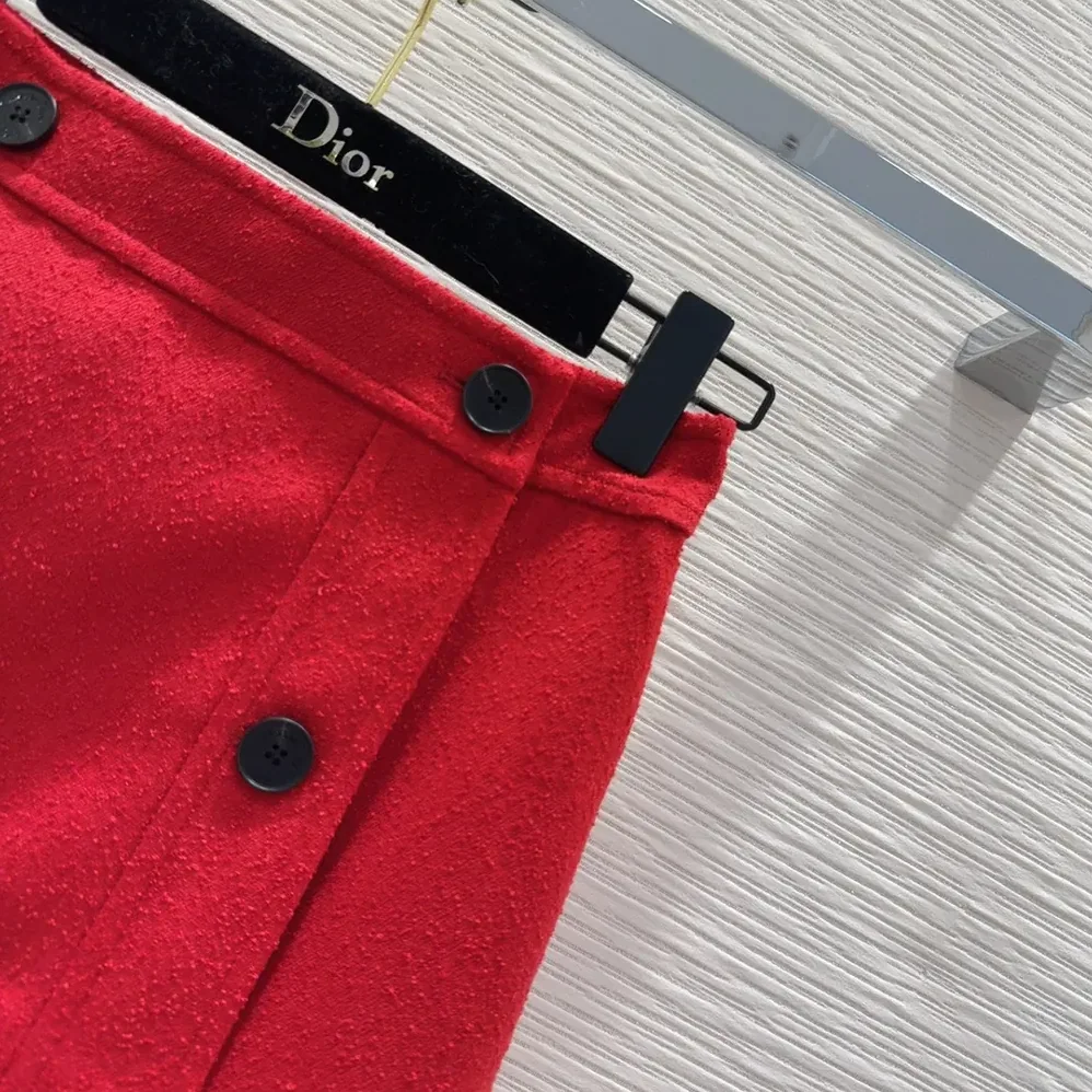 Dior Wrap Miniskirt Red Virgin Wool and Cotton Bouclé Blend for Women
