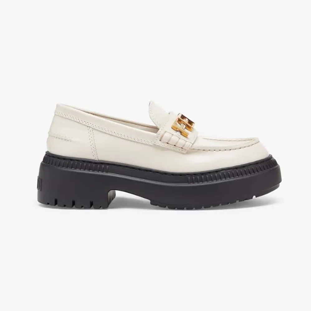 Fendi Fendigraphy White Leather Loafers for Women