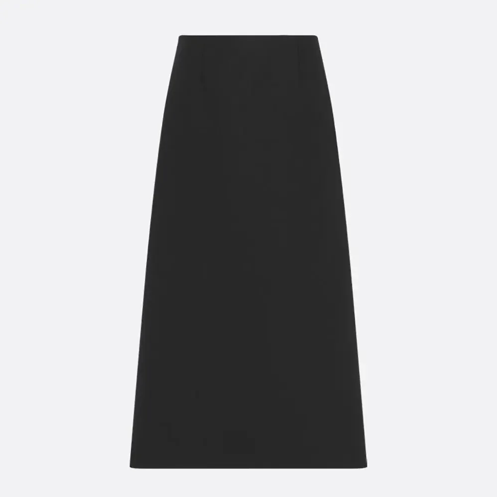 Dior Mid-Length Straight Skirt Black Virgin Wool and Silk Grain de Poudre for Women