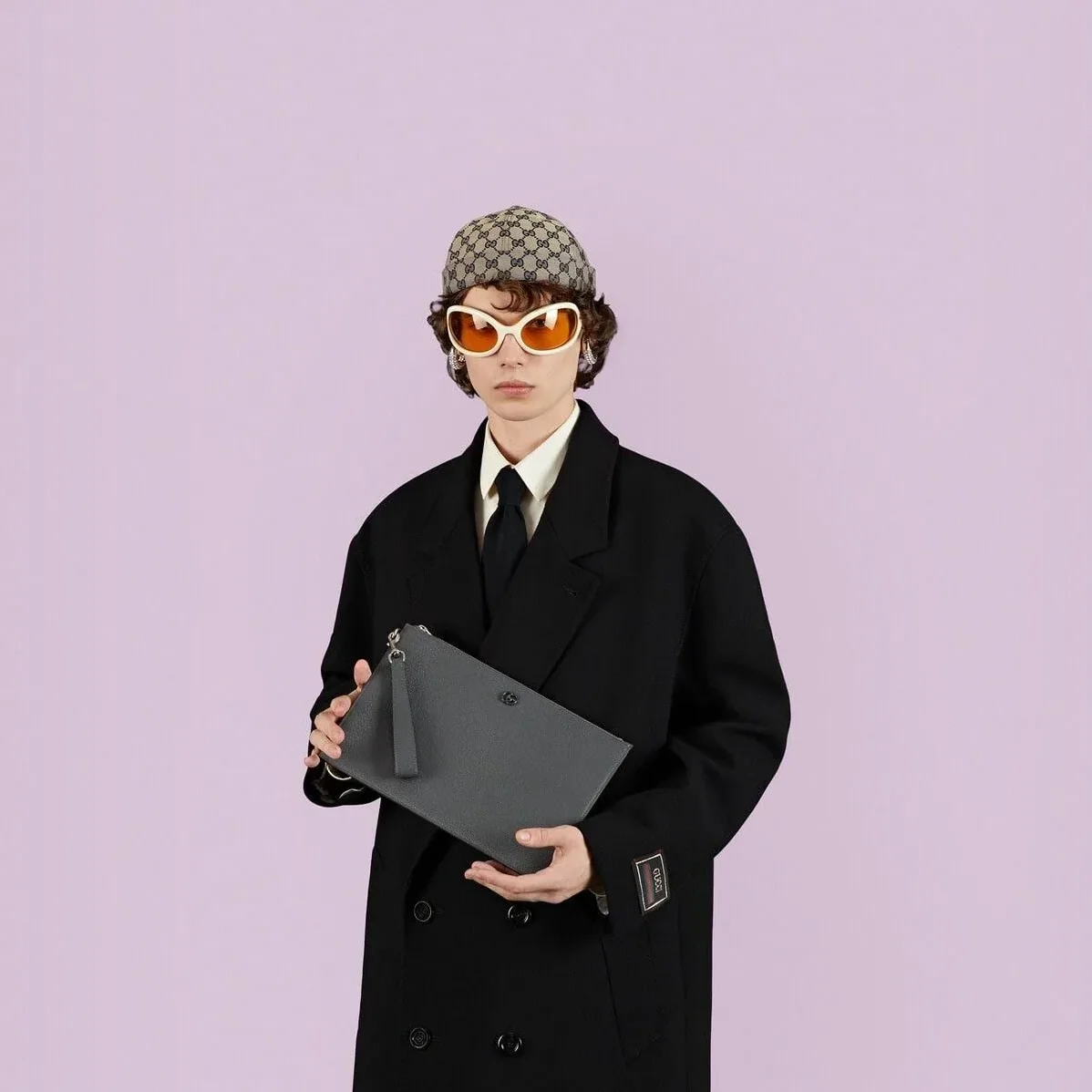 Gucci GG Marmont Pouch in Grey Black Hardware