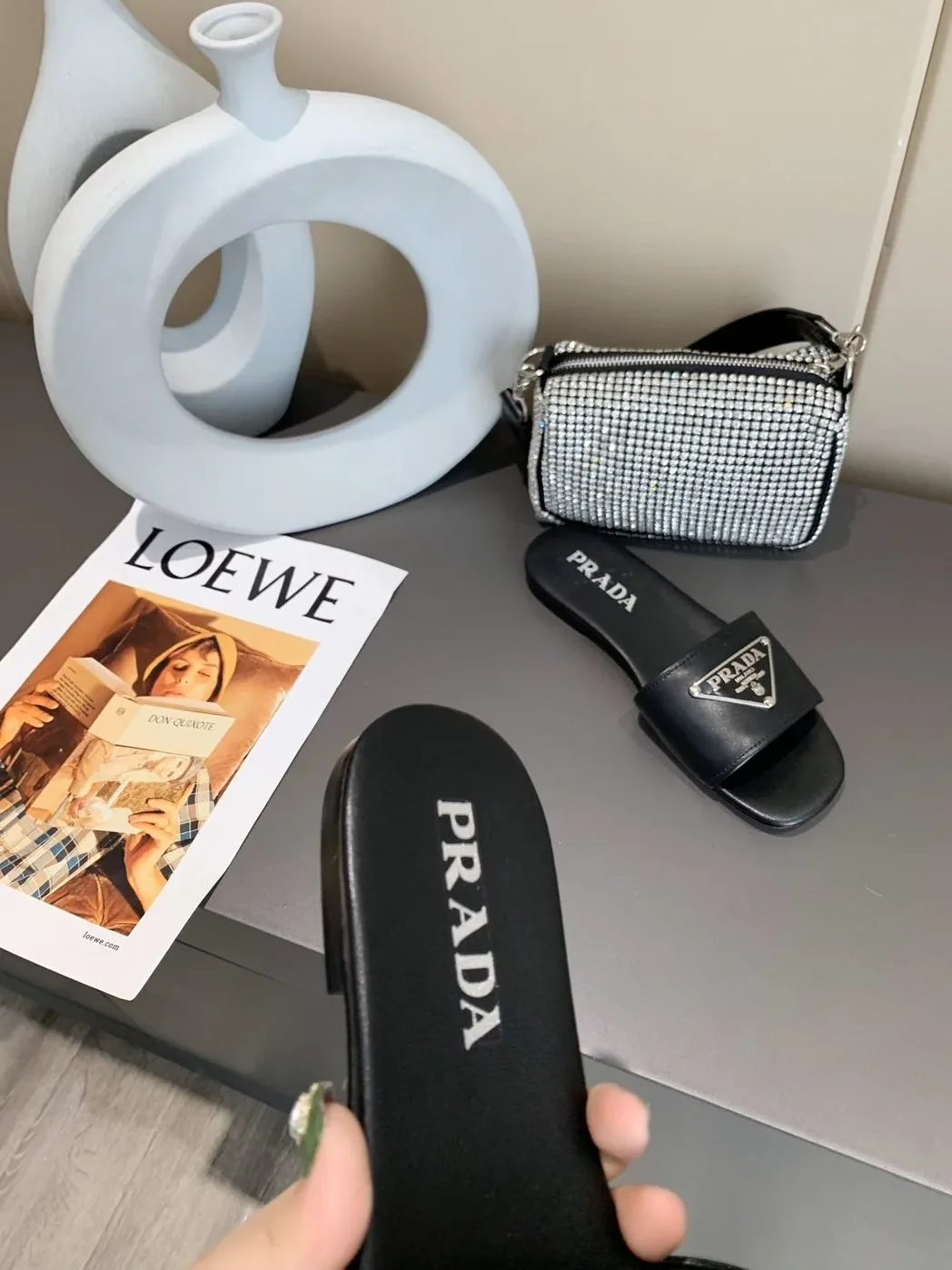 Prada Saffiano Slides Black /
