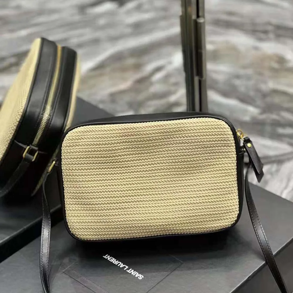 Saint Laurent YSL Lou Camera Bag in Raffia and Smooth Leather for Women