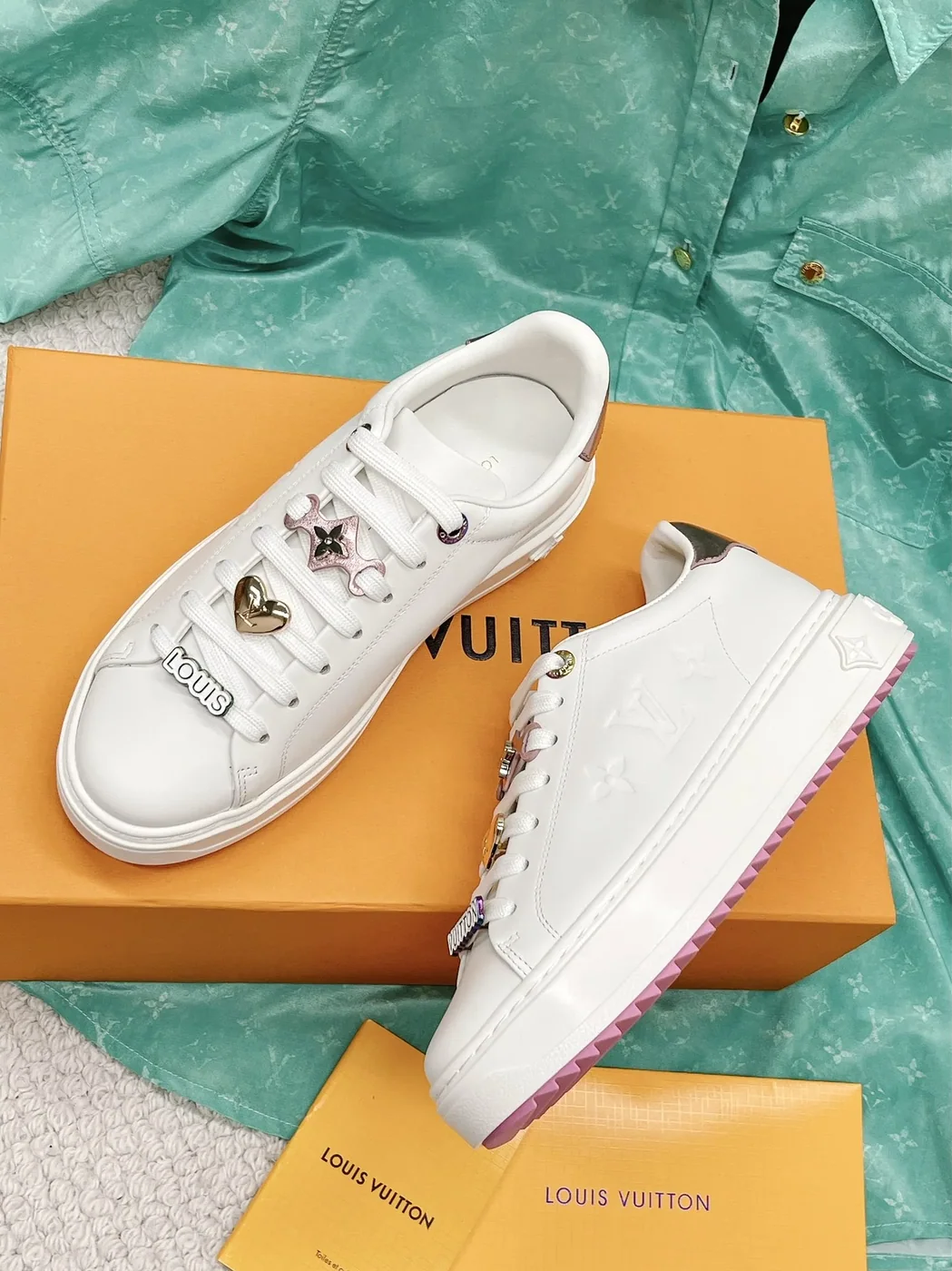 Louis Vuitton Time Out Open-Back Sneaker Green LV 1AA1CZ Louis Vuitton Time Out Open-Back Sneaker Green LV 1AA1CZ