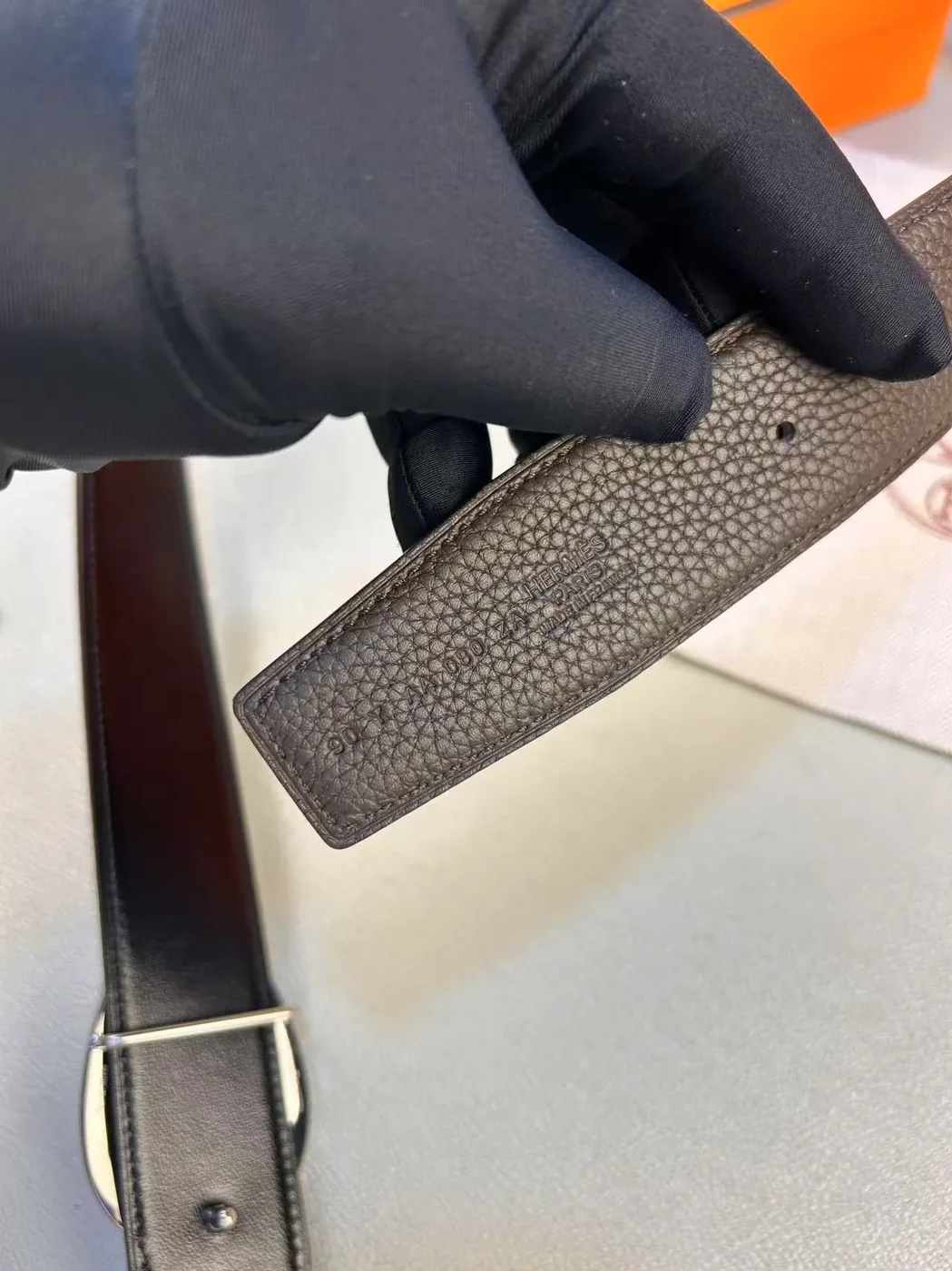 Hermès Luck Belt Buckle Reversible Leather Strap Noir in Chocolat