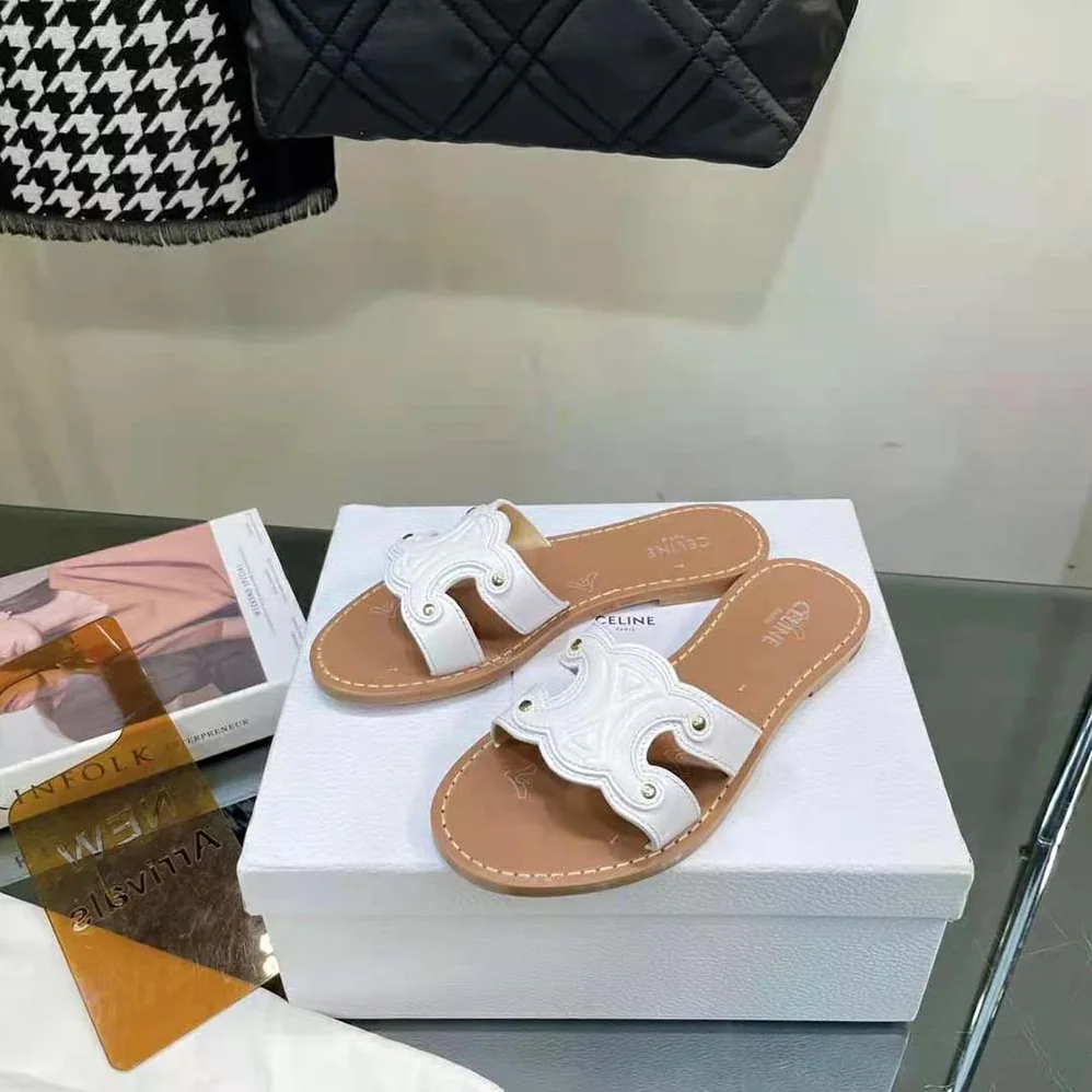 Celine Triomphe Mule in Calfskin for Women in White