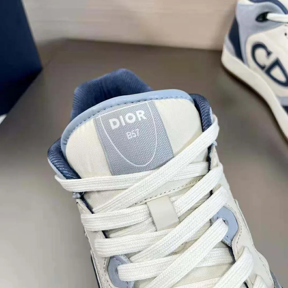 Dior B57 Mid-Top Sneaker Navy Blue and Cream Smooth Calfskin with Gray Suede for Men