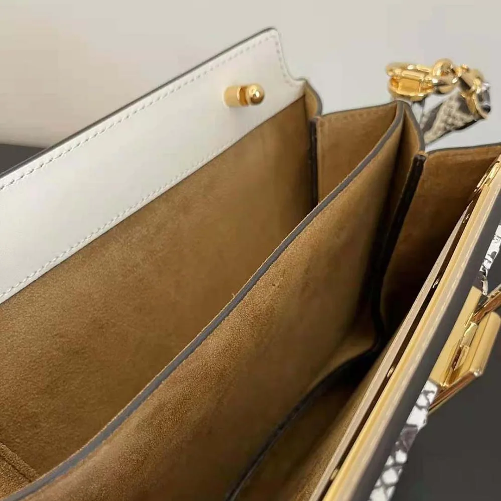 Fendi Touch White Leather Bag with Metal FF Clasp for Women