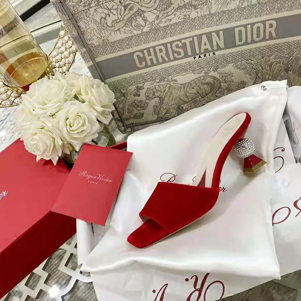 Roger Vivier Marlene Strass Mules in Suede for Women in Red
