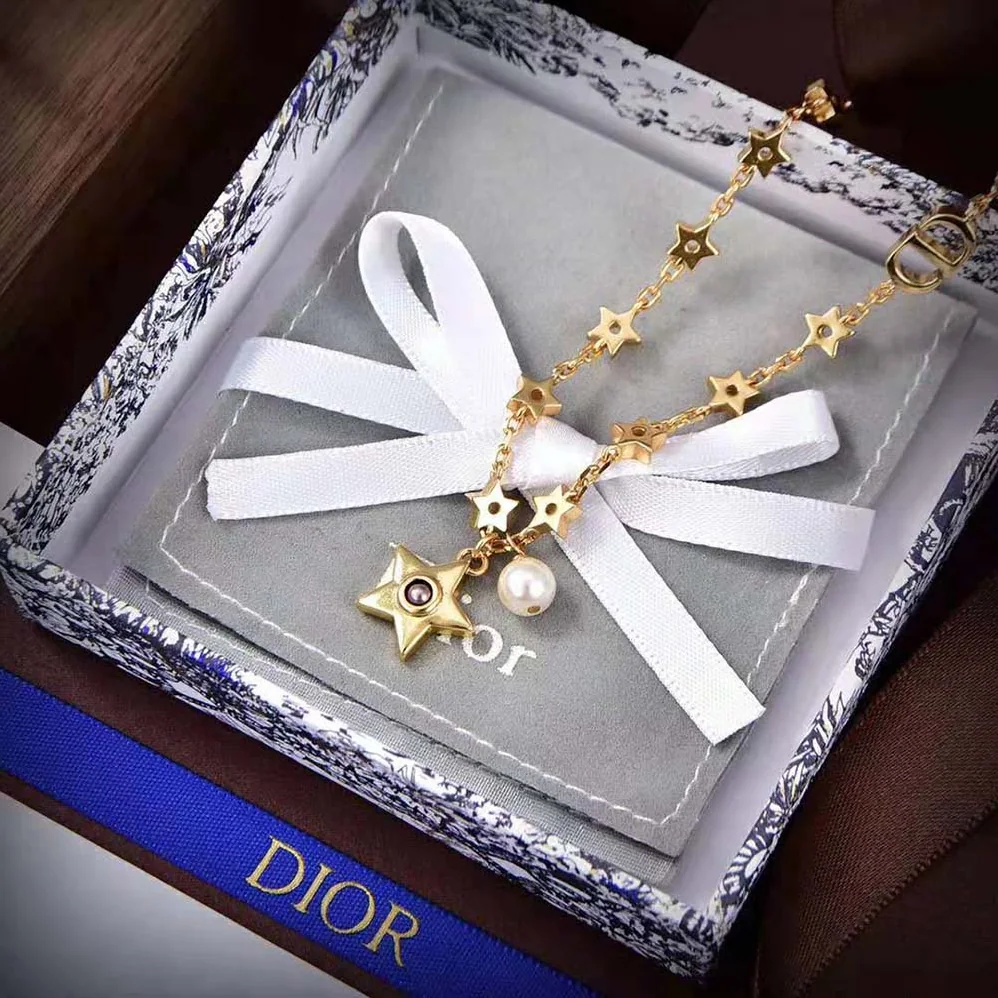 Dior Star Necklace Gold-Finish Metal with a White Resin Pearl and Mirror for Women