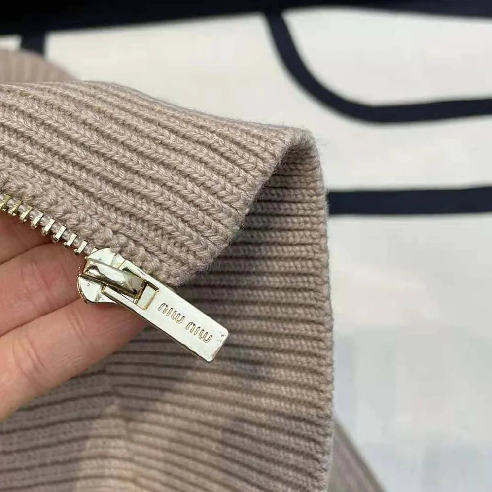 Miu Miu Wool Knit Cardigan with Knit Logo Patch for Women