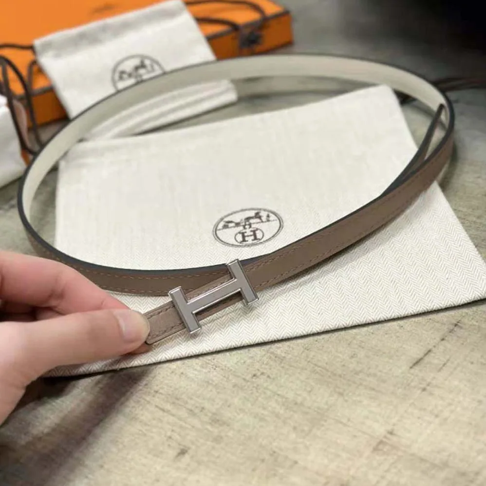 Hermes Focus Belt Buckle & Reversible Leather Strap 13 mm for Women in Silver/Brown
