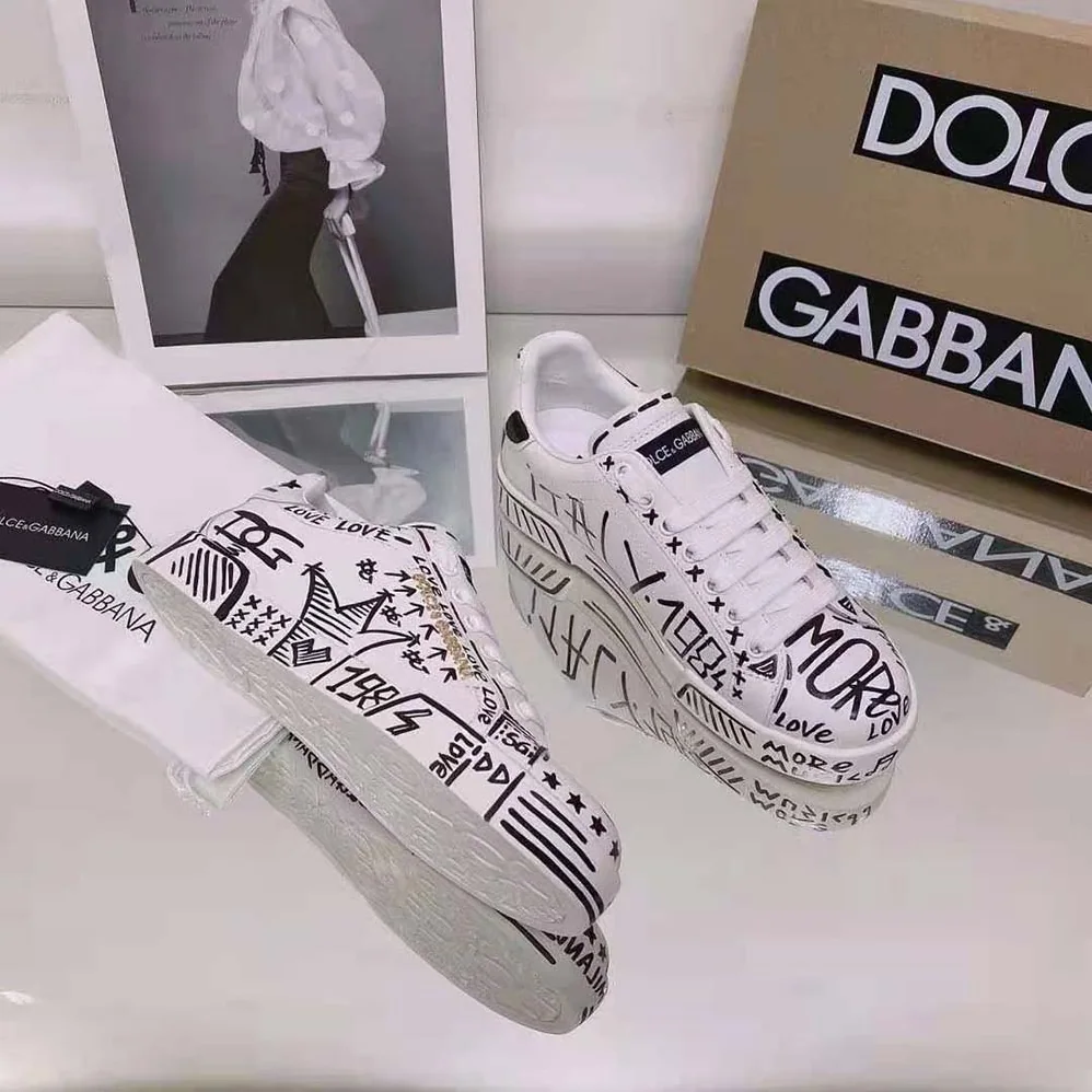 Dolce Gabbana D&G Hand for Unisex in Painted Calfskin Portofino Sneakers Dolce Gabbana D&G Hand for Unisex in Painted Calfskin Portofino Sneakers