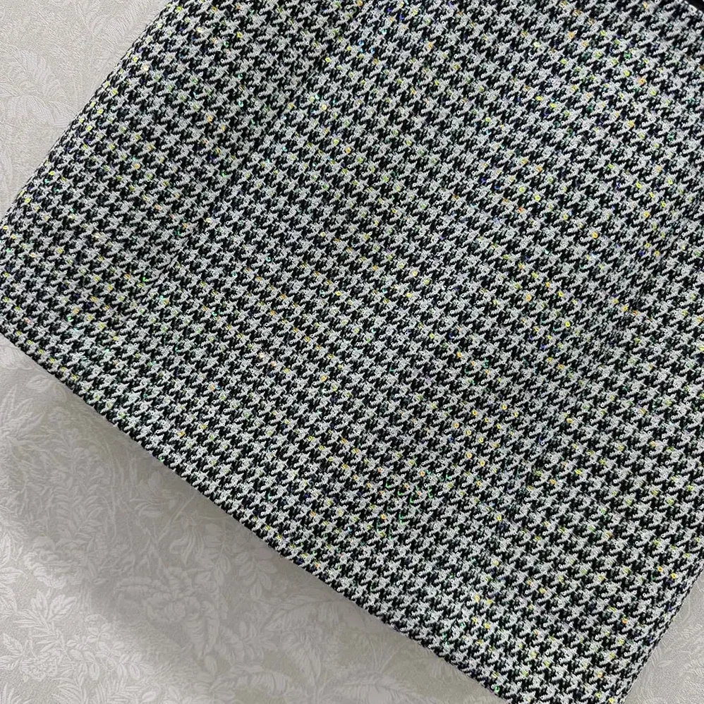 Dior Flared Miniskirt Black and White Houndstooth Virgin Wool Blend with Multicolor Sequins for Women