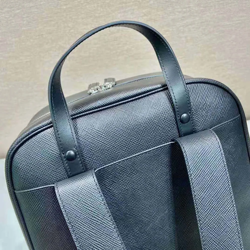 Prada Saffiano Leather Backpack with Triangle Logo for Unisex in Black Prada Saffiano Leather Backpack with Triangle Logo for Unisex in Black