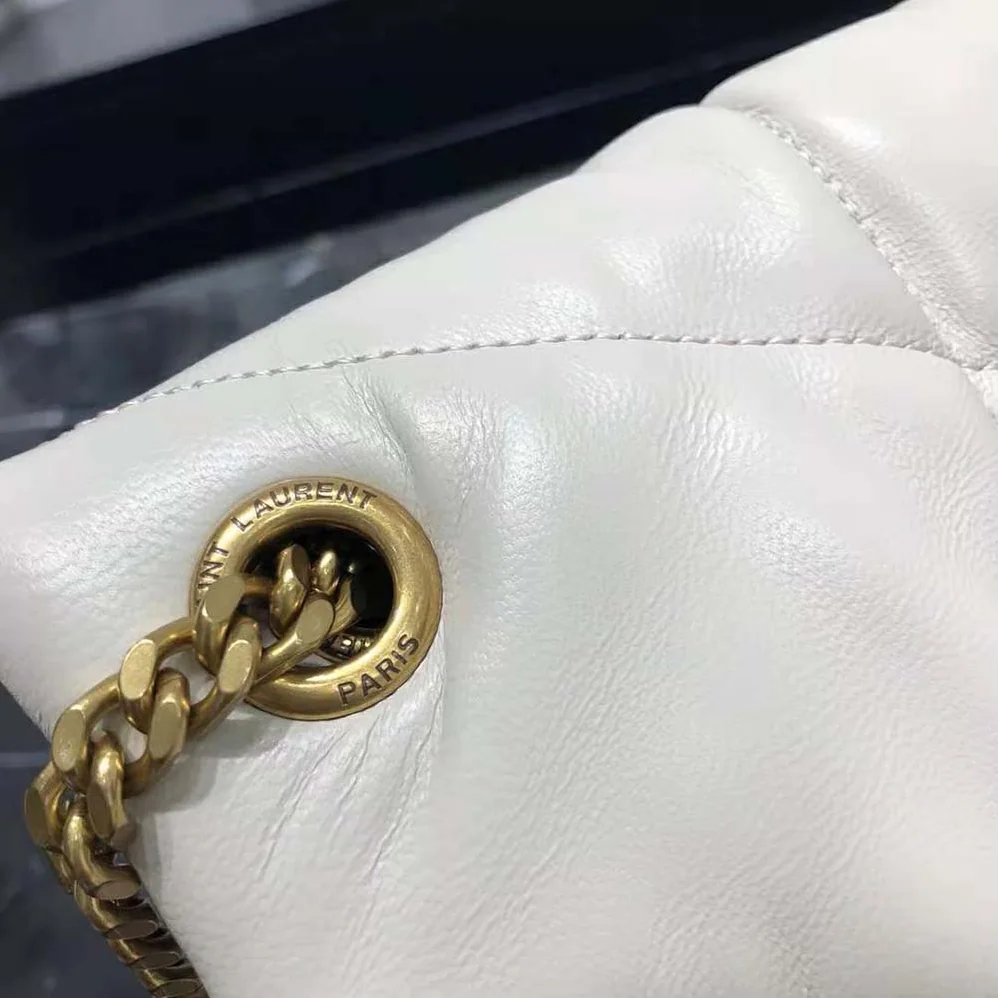 Saint Laurent YSL Puffer Medium Chain Bag in Quilted Lambskin for Women in White Saint Laurent YSL Puffer Medium Chain Bag in Quilted Lambskin for Women in White