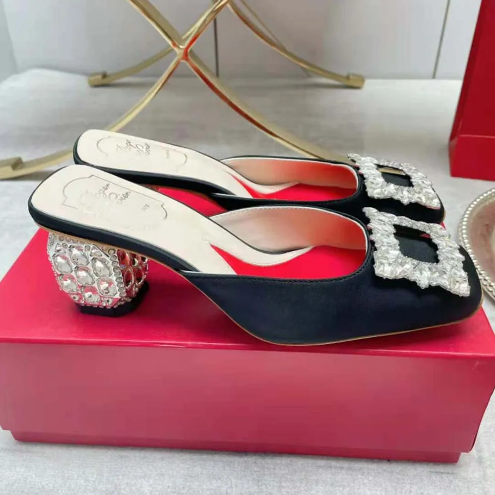 Roger Vivier Mules Rhinestone Buckle in Satin for Women Roger Vivier Mules Rhinestone Buckle in Satin for Women