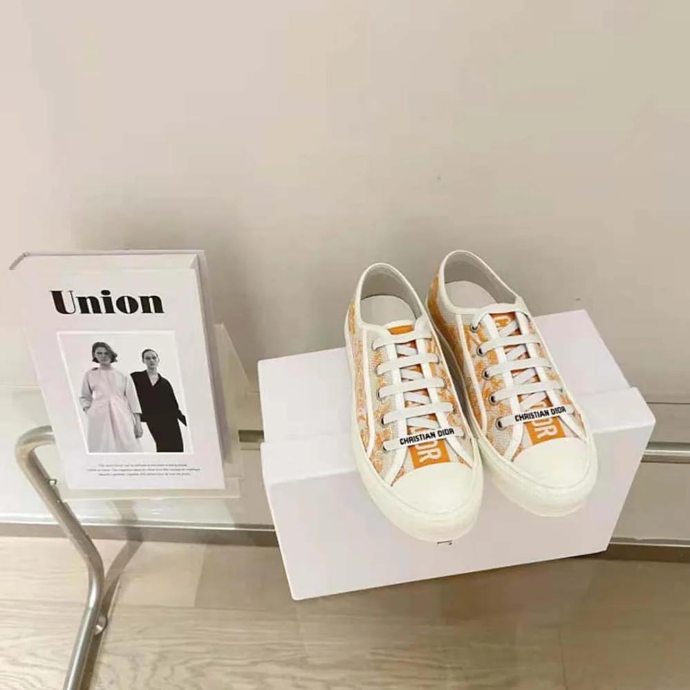 Dior Walk'N'dior Sneaker Bright Orange Toile DE Jouy Embroidered Cotton for Women Dior Walk'N'dior Sneaker Bright Orange Toile DE Jouy Embroidered Cotton for Women