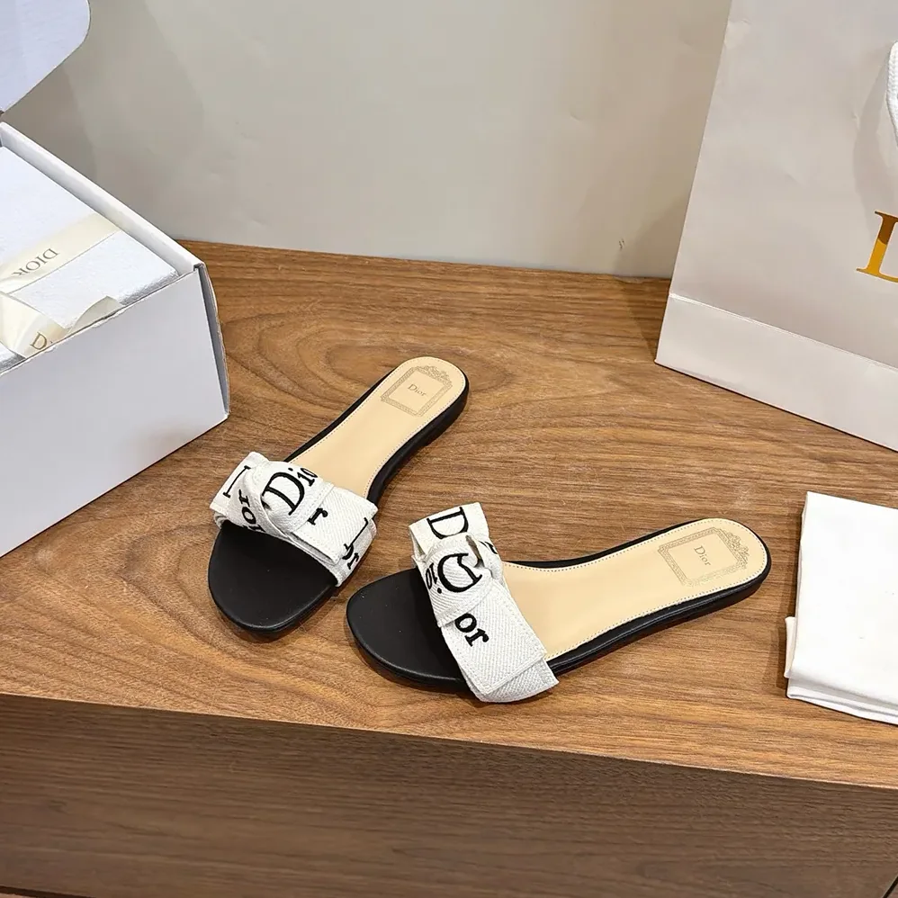 Dior J'Adior Slide Black Embroidered Cotton for Women