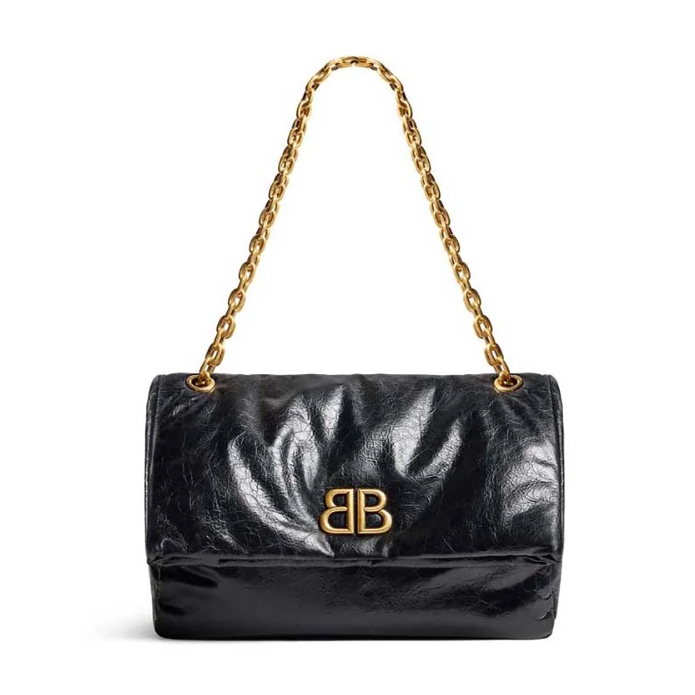 Balenciaga Monaco Medium Chain Bag in Black Arena Calfskin for Women