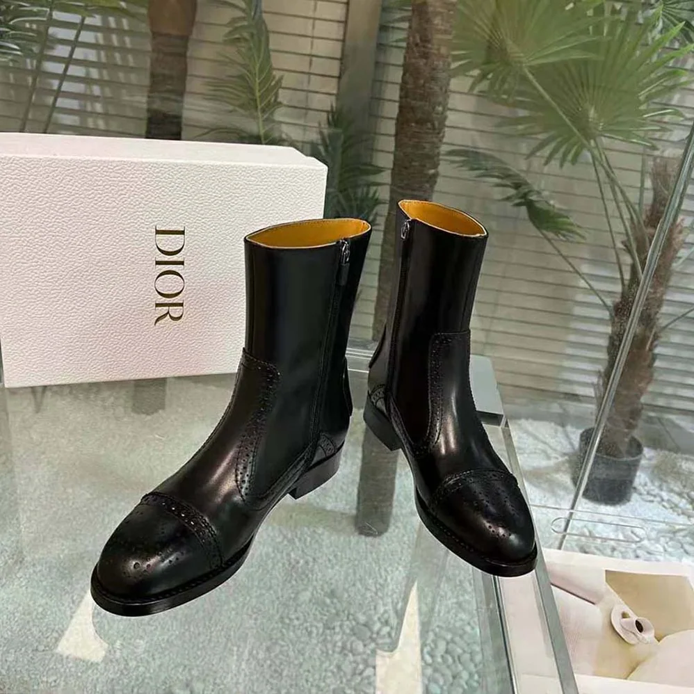 Dior D-Folk Heeled Ankle Boot Black Perforated Calfskin for Women Dior D-Folk Heeled Ankle Boot Black Perforated Calfskin for Women