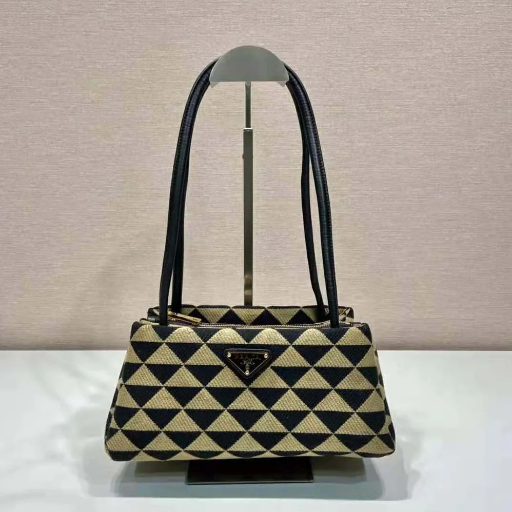 Prada Small Embroidered Fabric Bag for Women in Brown Prada Small Embroidered Fabric Bag for Women in Brown