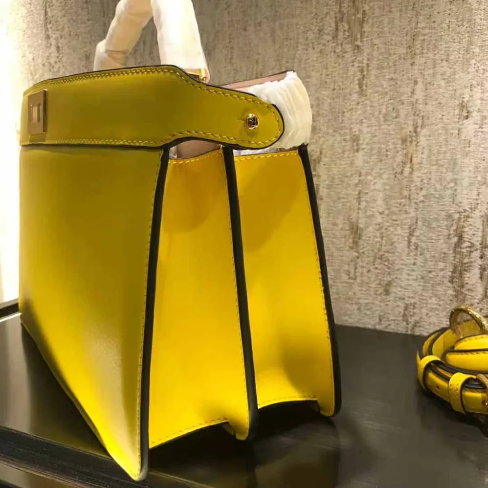 Fendi Peekaboo Iseeu East-West Leather Bag for Women in Yellow Fendi Peekaboo Iseeu East-West Leather Bag for Women in Yellow