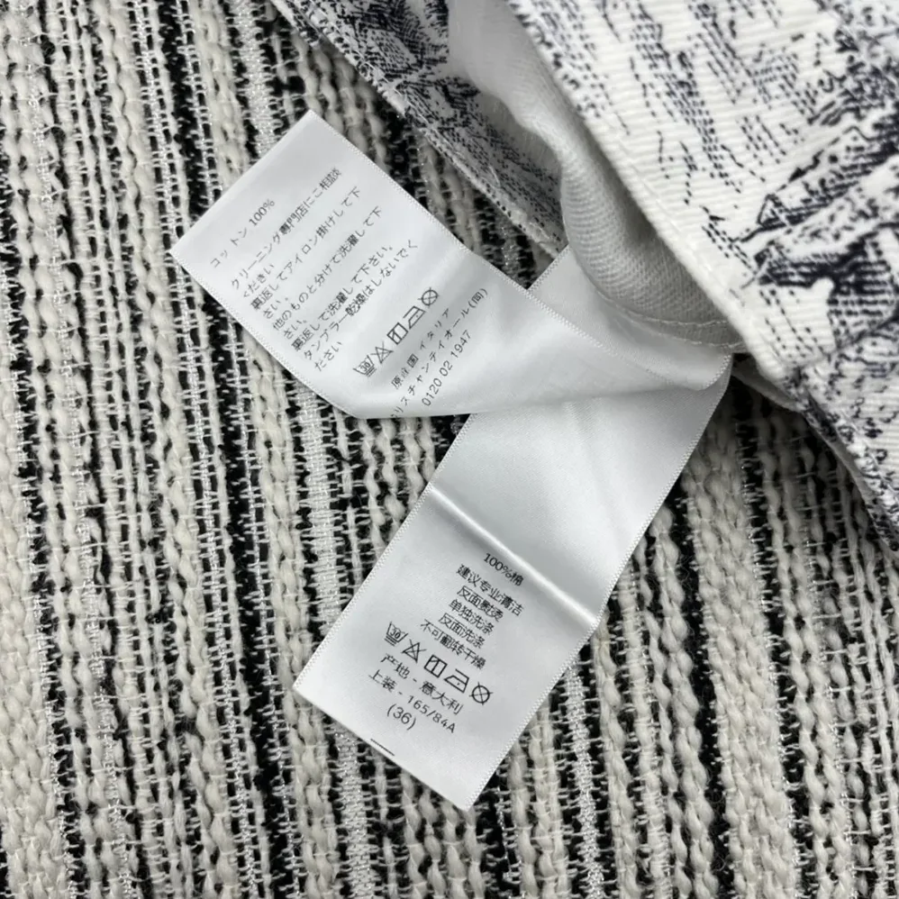 Dior Jacket White Cotton Denim with Blue Toile de Jouy Scotland Motif for Women Dior Jacket White Cotton Denim with Blue Toile de Jouy Scotland Motif for Women