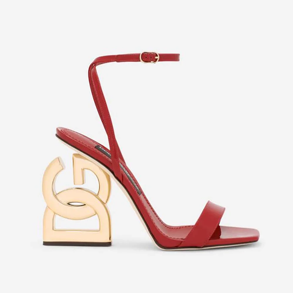 Dolce Gabbana D&G Patent Leather Sandals with 3.5 Heel for Women in Red Dolce Gabbana D&G Patent Leather Sandals with 3.5 Heel for Women in Red