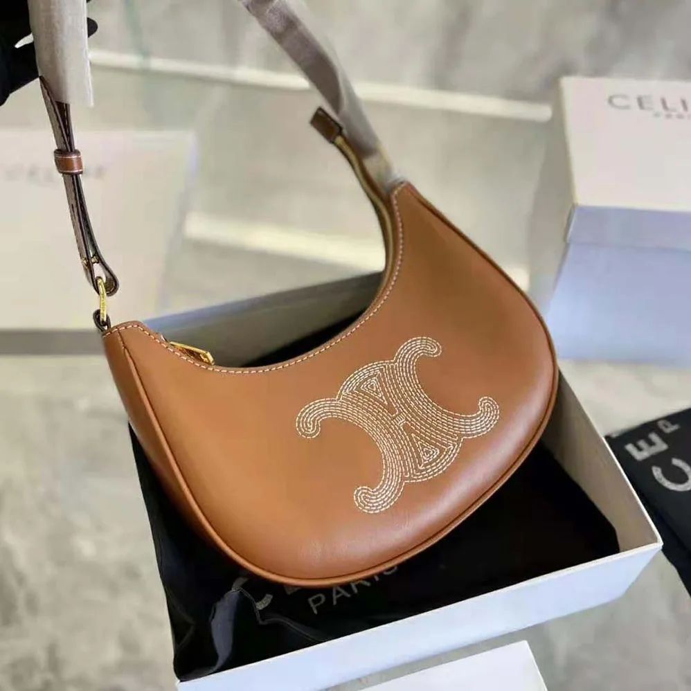 Celine Ava Bag in Smooth Calfskin with Triomphe Embroidery for Women