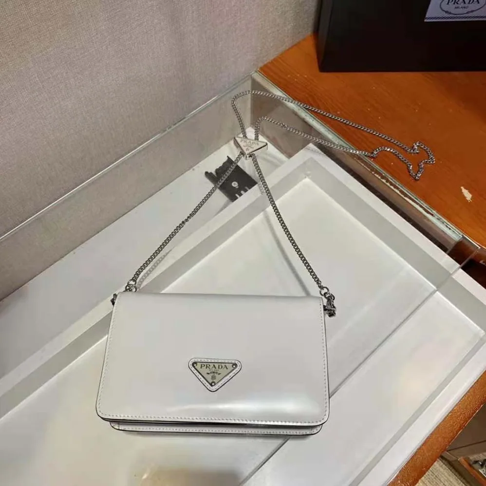 Prada Brushed Leather Shoulder Bag for Women in White