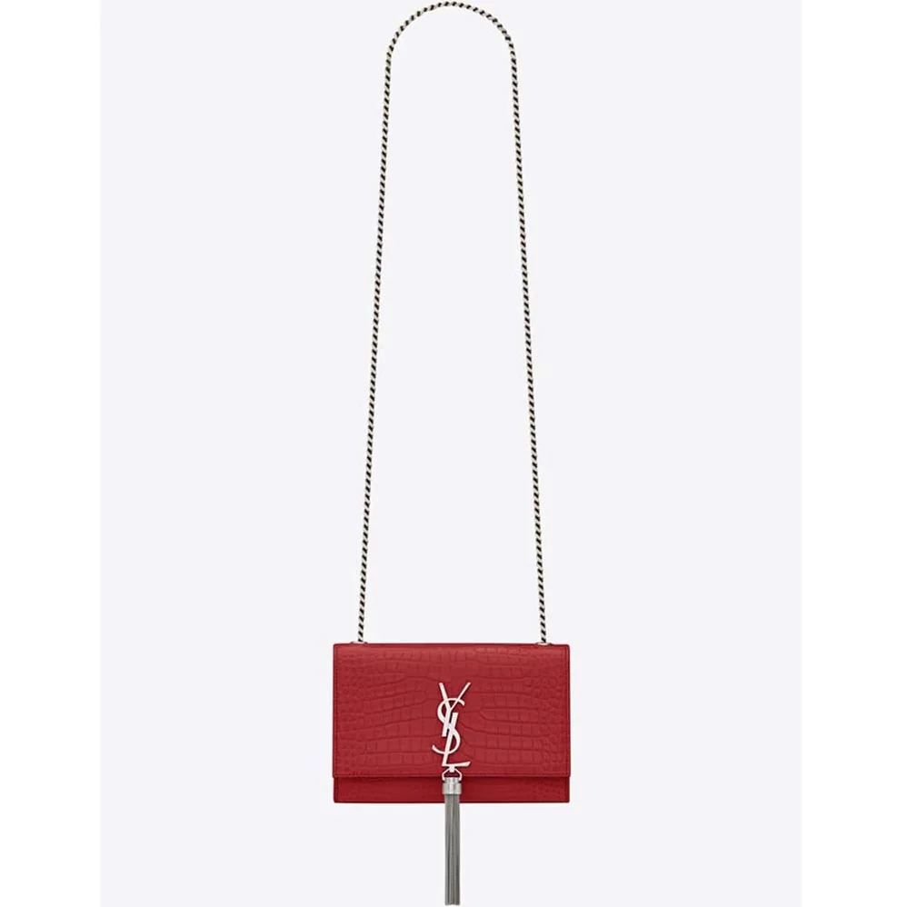 Saint Laurent YSL Kate Small Tassel Embossed Crocodile Shiny Calfskin for Women in Red Saint Laurent YSL Kate Small Tassel Embossed Crocodile Shiny Calfskin for Women in Red
