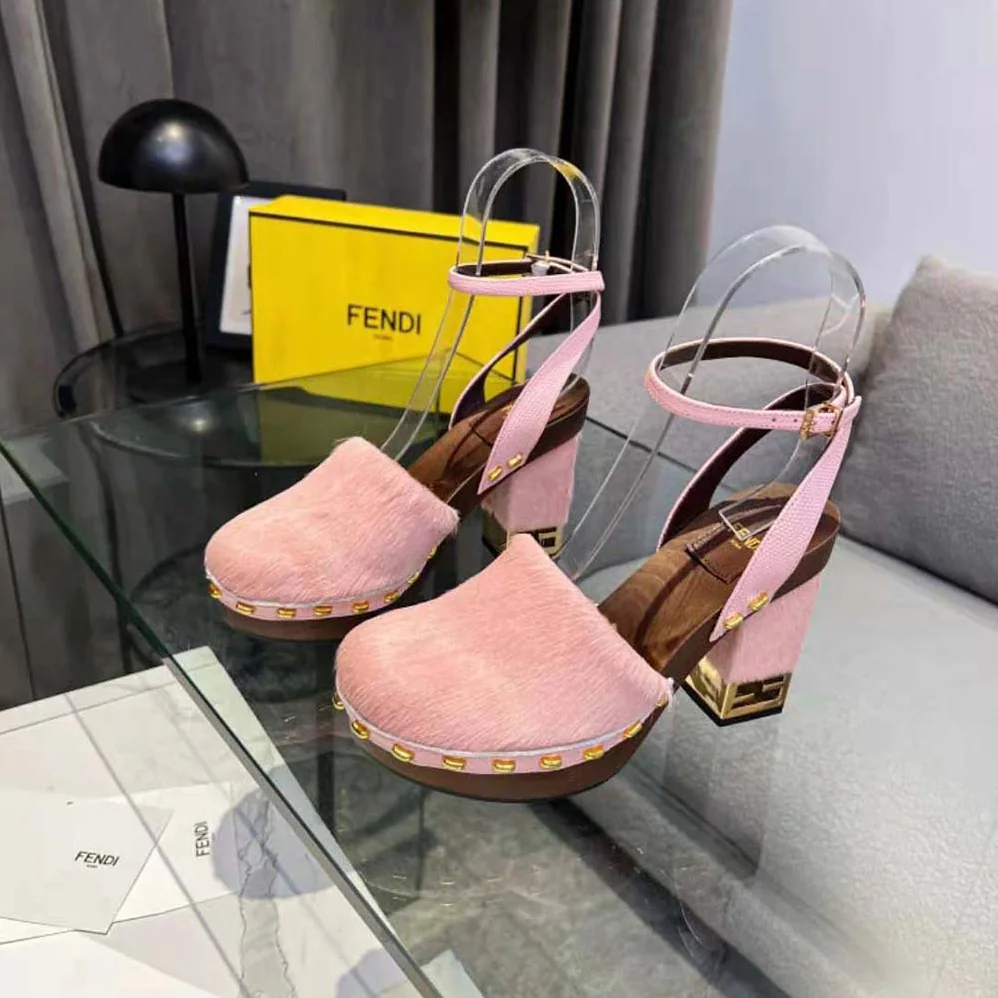 Fendi Baguette Show Pink Pony Hair High for Women in Heeled Clogs Fendi Baguette Show Pink Pony Hair High for Women in Heeled Clogs