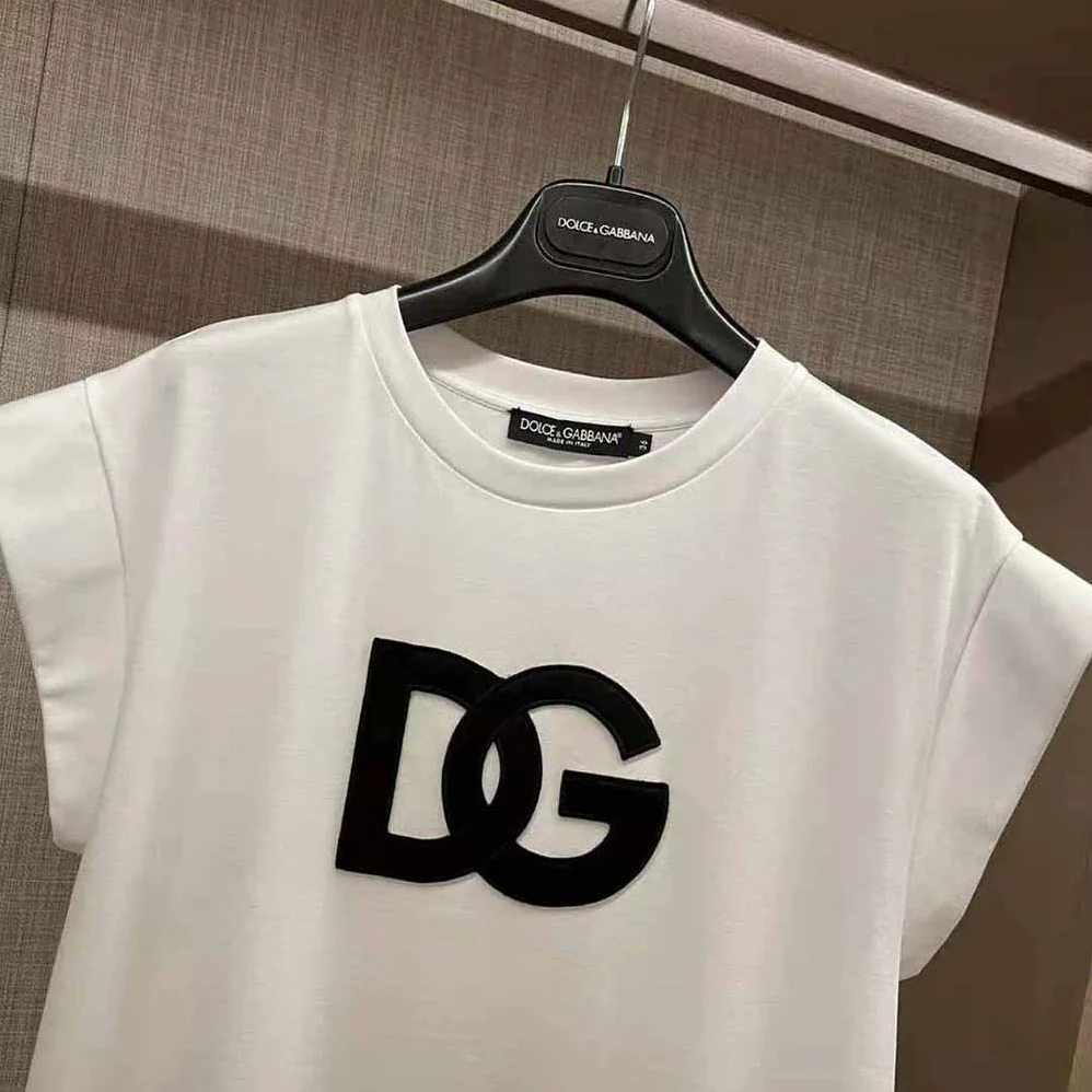 Dolce Gabbana D&G Lnterlock T-shirt with Satin DG Patch for Women