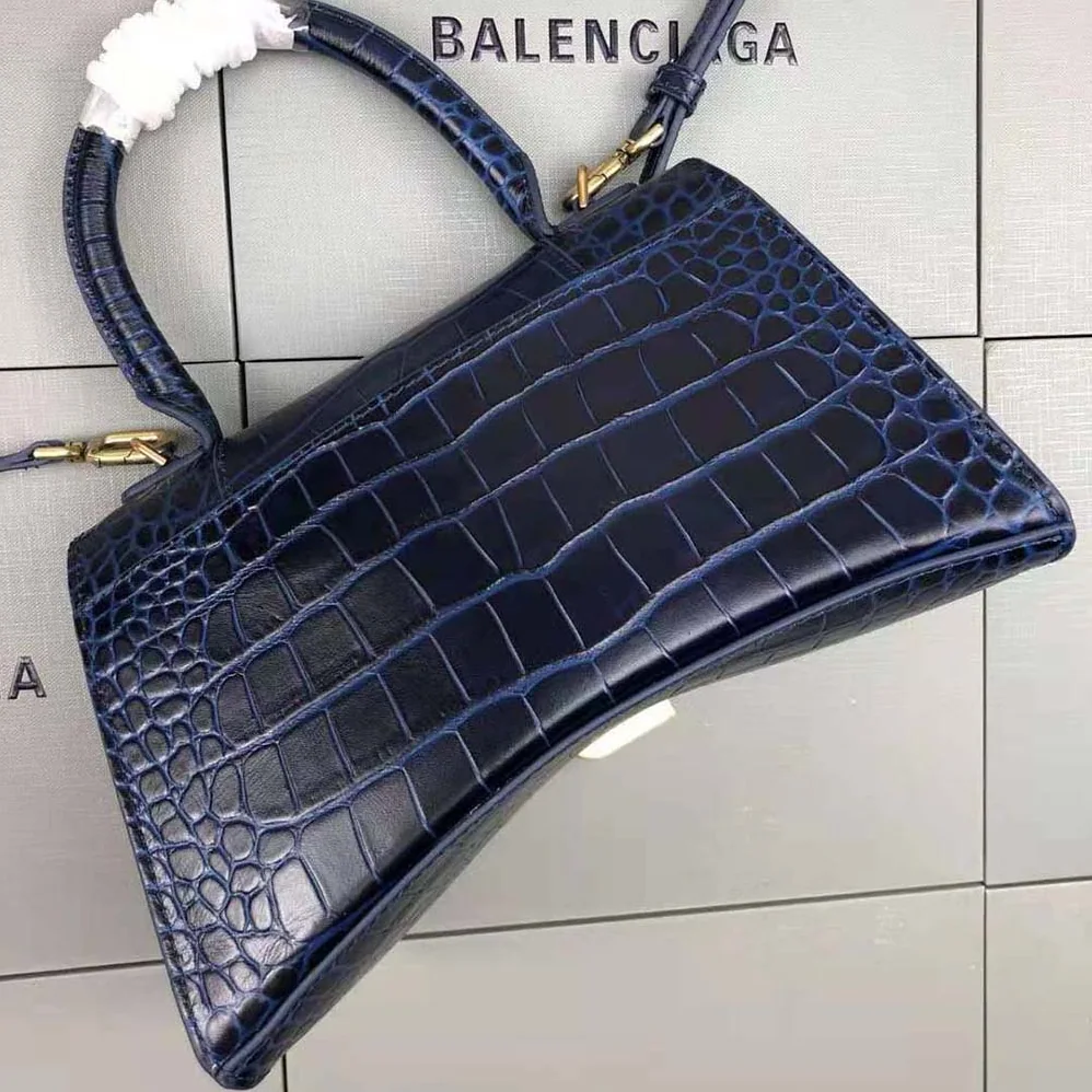 Balenciaga Hourglass Small Top Handle Bag in Navy Crocodile Embossed Calfskin for Women
