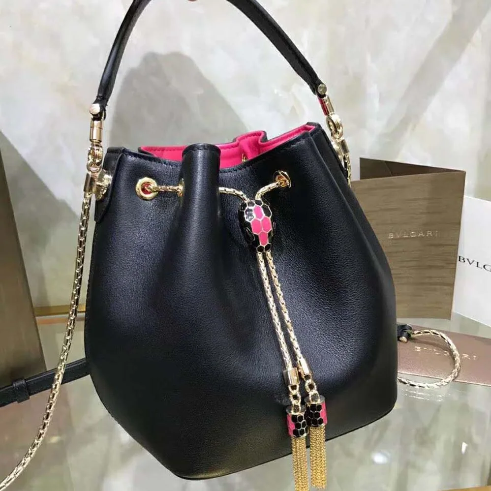 Bvlgari Bucket Serpenti Forever in Black Smooth Calf Leather for Women