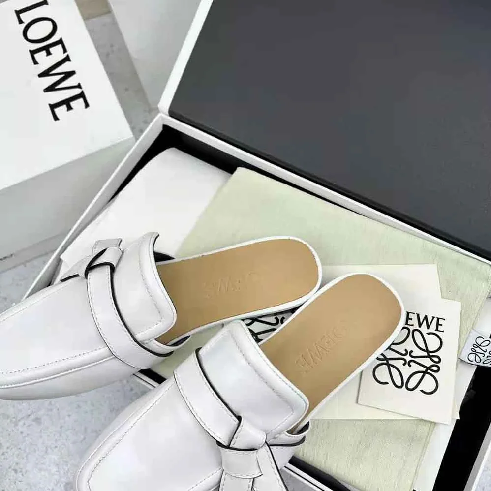 Loewe Gate Flat Mule in Calfskin for Women in White