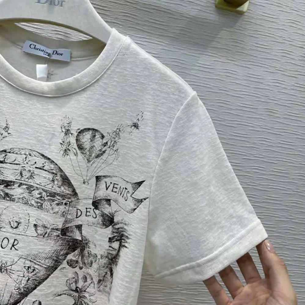 Dior T-shirt Ecru Dior Des Vents Cotton Jersey and Linen for Women